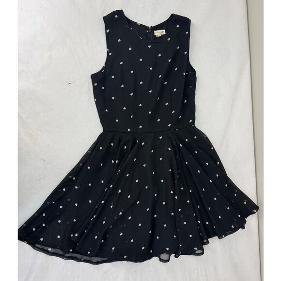 Maison Jules Fit Flare Dress Hearts Print Black Size Medium Retro Twee 50s Dot - Picture 3 of 10